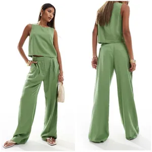 Abercrombie & Fitch Sloane Co-ord Linen Blend Wide Leg Trouser Size 12/31 Green thumbnail 2
