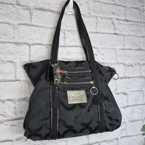 Coach Poppy Glam Tote 13826 Op Art Signature Jacquard Black Shoulder Bag Y2K VTG thumbnail 2