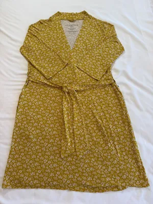 Bamboo Wrap Robe Little Bum Bums Sz Medium‎ Mustard Yellow Floral Belted Lounge thumbnail 1