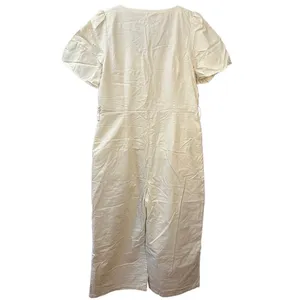 Mango Button‎ Up Belt Jumpsuit Cream Beige Size Medium Square Neck Feminine thumbnail 3