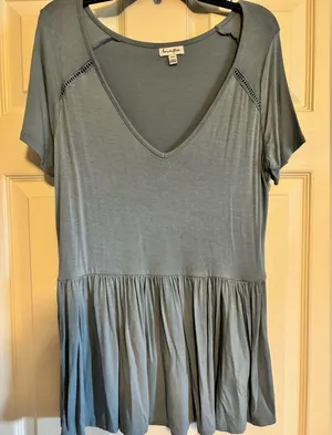 Light Blue V Neck Peplum Top M Size M thumbnail 2