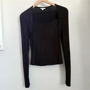 Nap Small Loungewear Rib Knit Bolero Top Square Neck Black Metallic Minimal thumbnail 2
