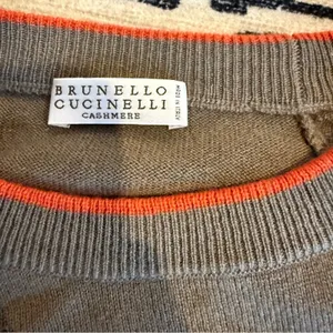 Brunello Cucinelli 100% Cashmere Sweater Brown Orange Trim S thumbnail 3