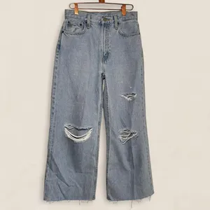 etica devon crop wide leg light wash jeans| sz 25 raw hem eco denim thumbnail 2
