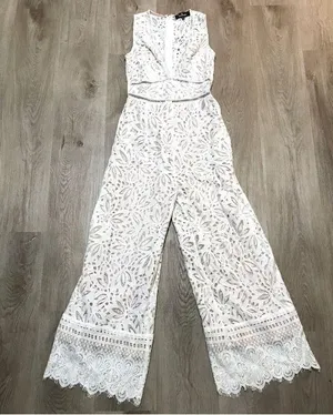 Lulus Amora White Lace Jumpsuit Bridal Bride Bachelorette Wedding Small thumbnail 2