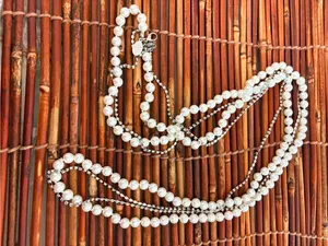 White House Black Market Multi-Strand White Pearl and Silver Chain Necklace 50” thumbnail 4