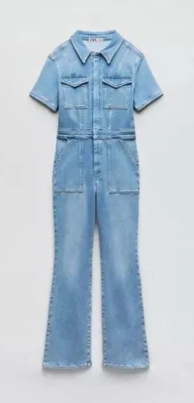 ZARA X Good American ZW Denim Sculpting Jumpsuit Flare Leg, Size 2 thumbnail 1