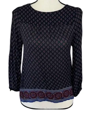 Forever 21 Bohemian Abstract Print Long Sleeve Lightweight Blouse Size Small thumbnail 1