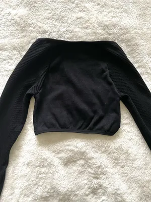 Urban Outfitters Black Ribbed Square-Neck Crop Top Long Sleeve Size XS/S thumbnail 4