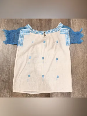 Vintage Embroidered White Cotton Top with Sky Blue Accents thumbnail 3