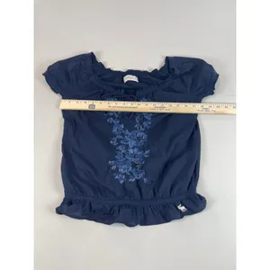 Abercrombie & Fitch Navy Off Shoulder Top Puff Sleeves Floral Embroidery S thumbnail 7