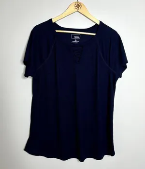 Sonoma Navy Criss Cross Ribbed Short Sleeve Top thumbnail 4
