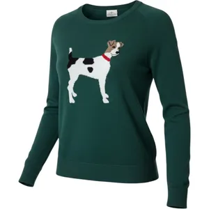 Womens Cotton Blend Sweater M Green Fox Terrier Dog Graphic Preppy Heritage thumbnail 1