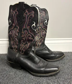 Justin womens Black Leather Western Cowboy Boots Embroidered L2910 Size 10 B thumbnail 1