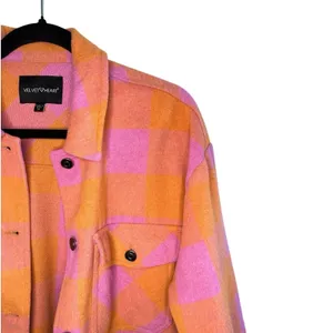 Velvet‎ Heart Sheryl Button Down Plaid Shacket Jacket Size M Pink Orange Flannel thumbnail 6