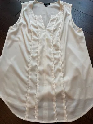 Ann Taylor Factory Cream Sleeveless V-Neck Textured Camisole - Small - C69-006 thumbnail 4