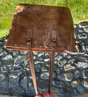 Patricia Nash Cognac Brown Map Design Leather Tote thumbnail 1