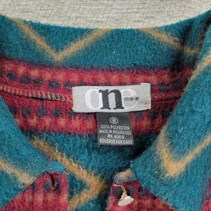 Vtg Aztec Southwest Fleece Shacket Womens Size Sm Red Green Pearl Button Up thumbnail 3