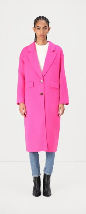 NWT American Vintage Fluorescent Pink Wool Long Blazer Coat with Notched Lapel‎ thumbnail 1