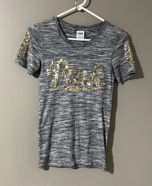 Victoria's Secret Gray Tee with Gold Accents thumbnail 1