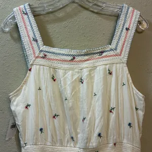 Old Navy Floral Embroidered Midi Dress Ivory Cottagecore Boho Tiered Sundress thumbnail 7