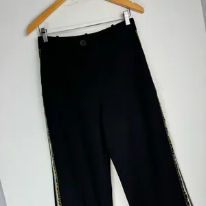 Zara Wide Leg Side Tape Stripe Pants Trouser Sz Medium Black thumbnail 6