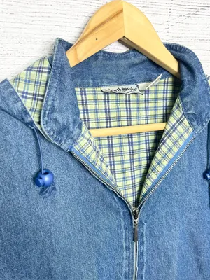 NorthStyle Plaid Lined Zip Front Denim Jacket with Detachable Hood Size Small thumbnail 3