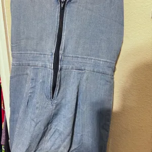 Blashe Denim Jumper Stretch Jumpsuit Blue V-Neck Back Zip Womens Large thumbnail 5