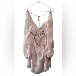 Lulu's Lovely Poise Light Pink Floral Tie Back Long Sleeve Mini Dress,Size XL thumbnail 7