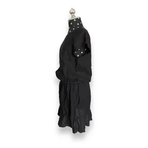 Joie Quora Black Linen Blouson Mini Dress‎ Womens Medium Cap Sleeve Ruffle Hem thumbnail 6