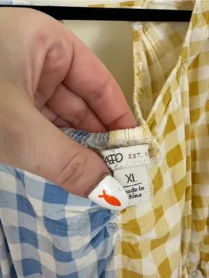 Cato Two-Tone Blue and Yellow Gingham Peplum Blouse Tie Back Size XL Women's thumbnail 5