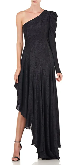 AMUR Esmeralda Black One-Shoulder Shimmer‎ Formal Gown Dress Size 2 thumbnail 1