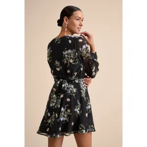 NWT Lulus Always Your Black Floral Print Long Sleeve Skater Dress Cruise Size M thumbnail 3
