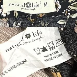 Natural Life Moody Floral Mini Shirt Dress Black Long Sleeve Rayon Cottage Med‎ thumbnail 12