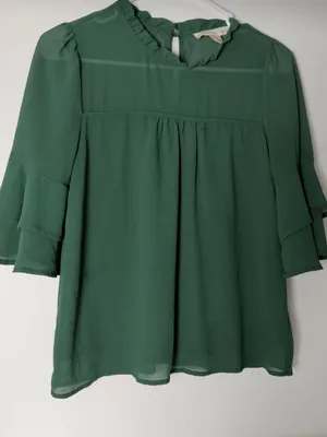 Ruffled Yoke Peasant Blouse in Forest Green thumbnail 4