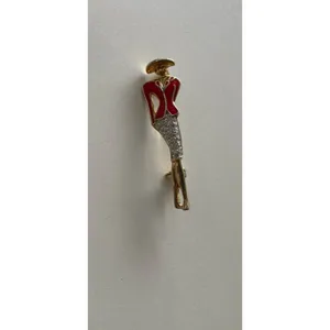 Vintage Elegant Lady Art Rhinestone Gold Tone Pin Red Suite Women’s Stones thumbnail 2