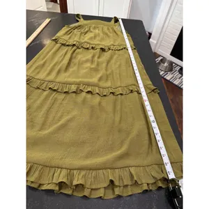 Emelia Olive Green Tiered Ruffle Maxi Dress Smocked Tie Back Boho XS Y2634 thumbnail 5