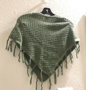 Mudd Green fringe asymmetrical hem shawl coverup festival beach summer top cape poncho knit thumbnail 2