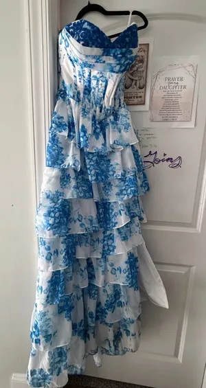 Amazon Blue White Dress Floral Long thumbnail 1