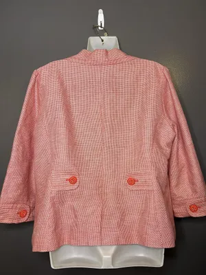 Halogen Blazer Womens XL Pink Linen Blend Tweed 3/4 Sleeve Button Jacket Pockets thumbnail 5
