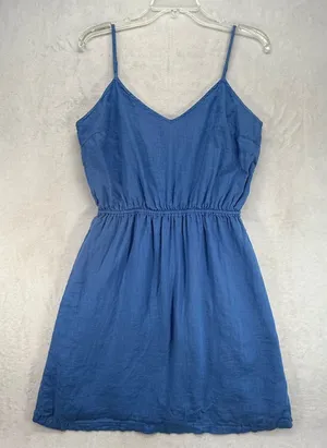 J.Crew Linen Blend Sun Dress‎ Adjustable Straps Blue Casual Summer Medium thumbnail 1