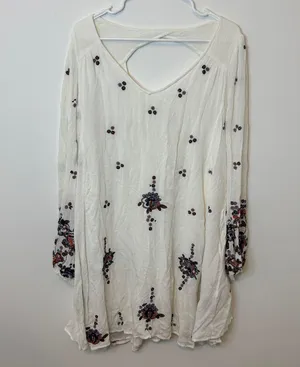 Free People Embroidered Oxford Mini Dress Size Large White Beach Boho thumbnail 3