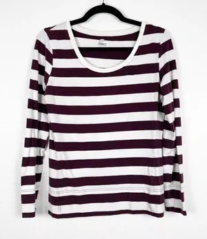 Nike Womens Striped Long Sleeve‎ Tee Maroon White Sz M thumbnail 1