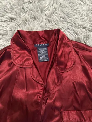 Maroon Burgundy Silky Button Up Pajama Shortsleeve Top size small loungewear thumbnail 4