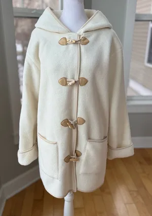 Vintage Crazy Horse Ivory Cream Fleece Hooded Anorak Jacket Coat Size Medium thumbnail 1