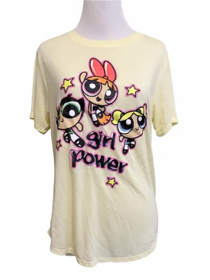 Cartoon Network Powerpuff Girls large "Girl Power" Pastel Yellow Graphic T-Shirt thumbnail 1