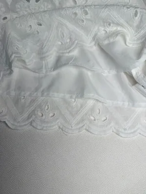 PrettyGarden Womens Small White Eyelet Embroidered Puff Sleeve Ruffle Top thumbnail 9