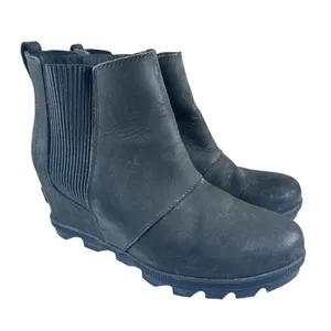 Sorel Joan of Arctic Wedge Black Leather Waterproof Ankle Chelsea Boot Womens 10 thumbnail 1