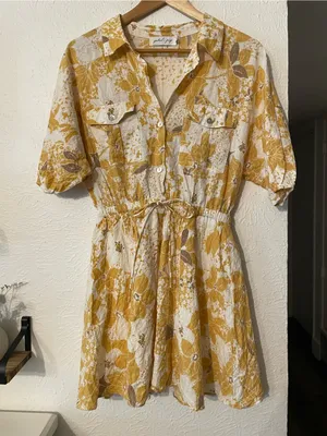 Petal & Pup Mustard Floral Print Button-Front Mini Dress Shirt Dress Size 4 thumbnail 1