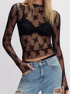 Free People Lady Lux Layering Top- Black thumbnail 1